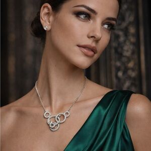 Authentic Swarovski Crystal Necklace – Elegant Silver Tone Statement